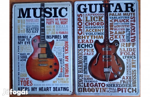 Dekorációs fém tábla (Music - Guitar ) Dombornyomott
