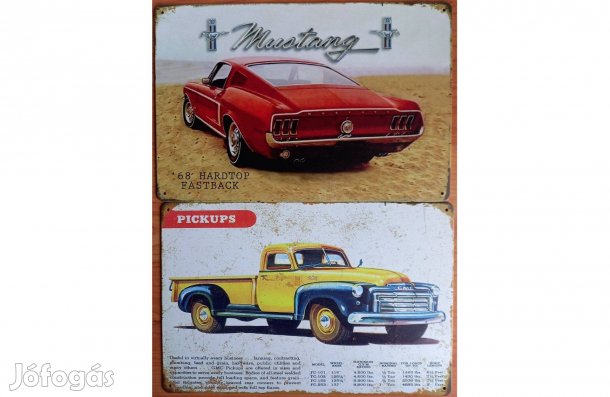 Dekorációs fém tábla (Mustang 1968 - GMC Pick -UP)