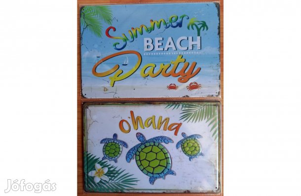 Dekorációs fém tábla (Nyári Strand Parti Ohana=HAWAII Kifejezés .Gond