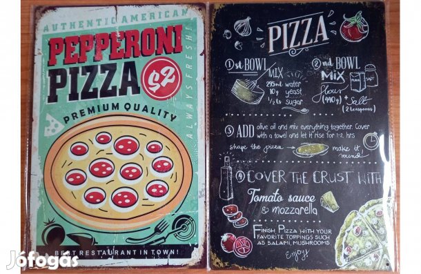 Dekorációs fém tábla (Premium Minőségű Pizza - Pizza Recept -