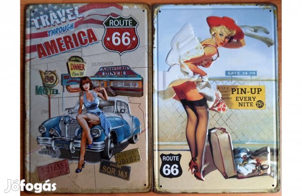 Dekorációs fém tábla (Utazni Amerikán Keresztül - PIN-UP Lányok Minden
