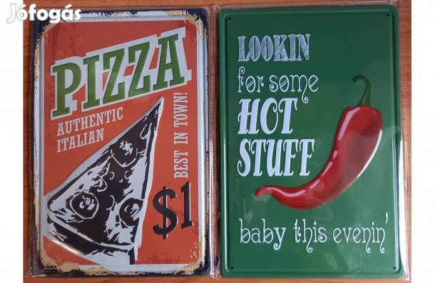 Dekorációs fém tábla (Valódi Olasz Pizza - "Forró" Csipős Cucc -
