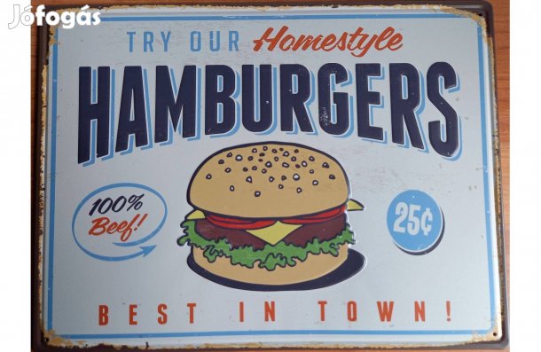 Dekorációs fém tábla (-Hamburger - Legjobb A Városban) 30X40CM Dombor
