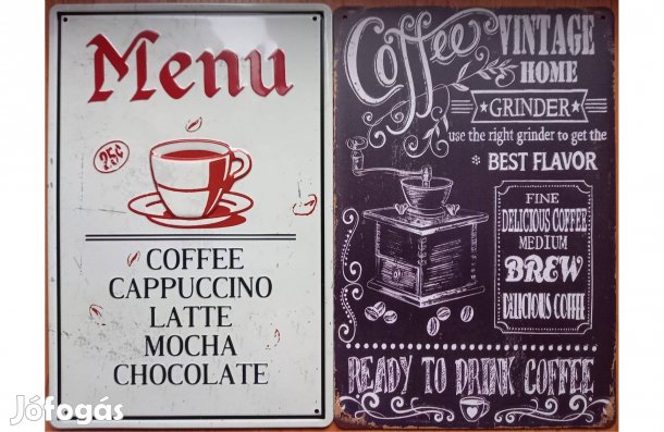 Dekorációs fém tábla ( Kavé Félék Coffee, Cappuccino, Latte - Retro CO
