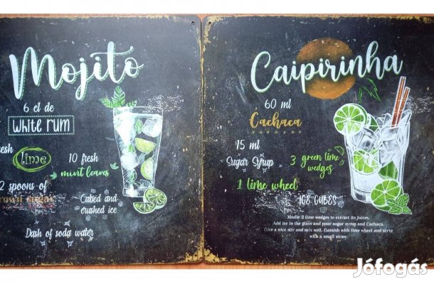 Dekorációs fém tábla ( Mojito - Caipirinha Koktél Receptek) 30X30CM