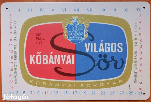 Dekorációs fém tábla ( Retró Kőbányai Sörösüveg Címke)