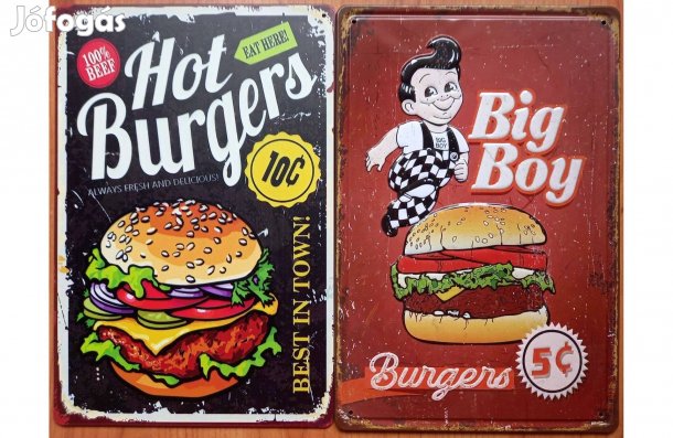 Dekorációs fém tábla ( -100% Marhahús, Hot Burgers - Nagy Fiú Burgers)