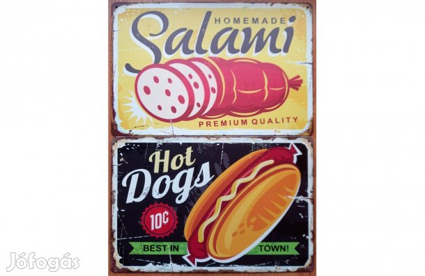 Dekorációs fém tábla ( -Házi Szalámi, Prémium Minőség - Hot Dogs, Legj