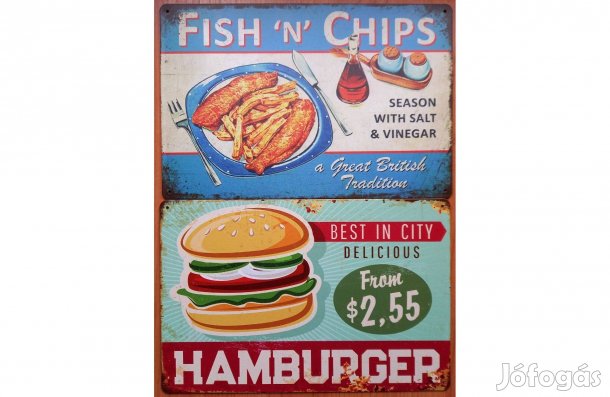 Dekorációs fém tábla ( - HAL És Sültkurmpli - Hamburger Legjobb A Váro