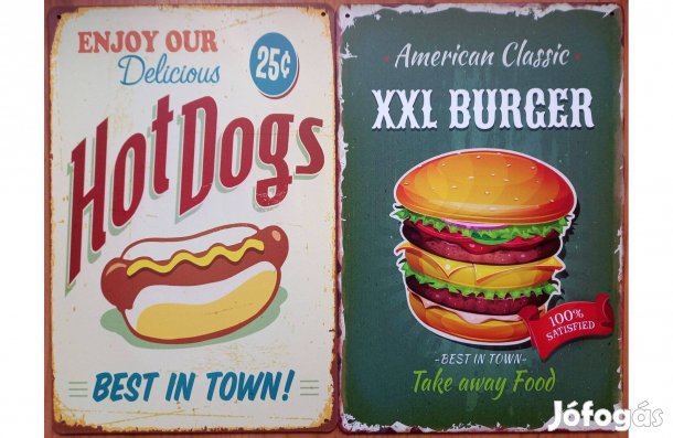 Dekorációs fém tábla ( - Hot-Dog, Élvezze Finomságunkat - XXL Burger,