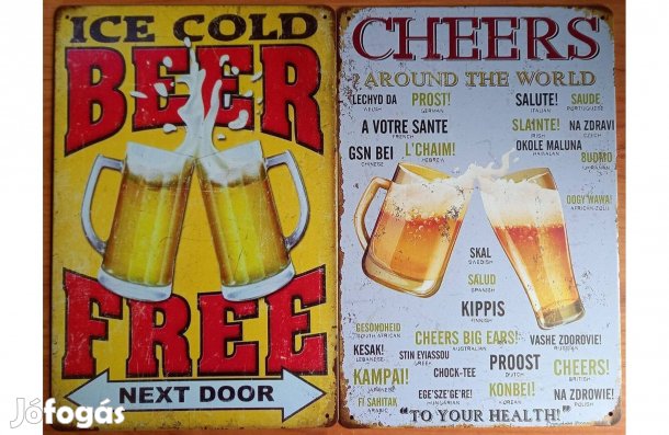 Dekorációs fém tábla ( - Jéghideg SÖR - Egészségére Sok-Sok Nyelven)