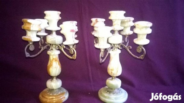 Dekoratív , 5 ágú onix gyertyatartó pár