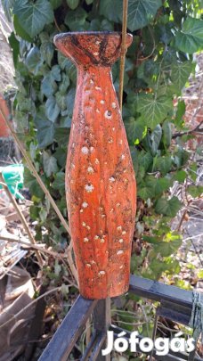 Dekoratív, mid-century stílusú kerámia váza különleges narancs-vörös,