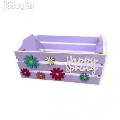 Dekoratív fa húsvéti láda Boldog tavasz margaréta mintával, lila 2
