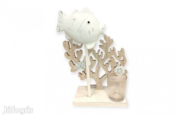 Dekoratív gyertyatartó halas tengeri motívummal és üveg mécsestartóval