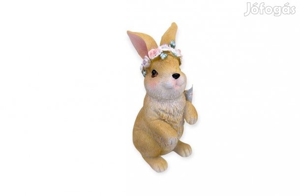 Dekoratív húsvéti nyúl figura virágkoszorúval 7x8x16 cm