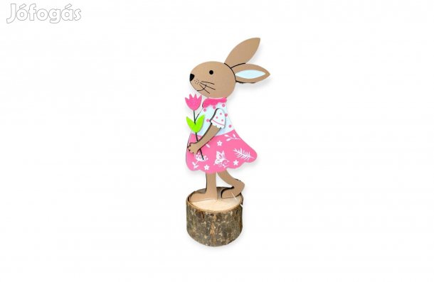 Dekoratív húsvéti nyuszi asztalfigura tuskón 18 cm