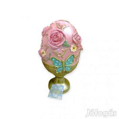 Dekoratív húsvéti tojás arany-bézs állvánnyal 11x20 cm