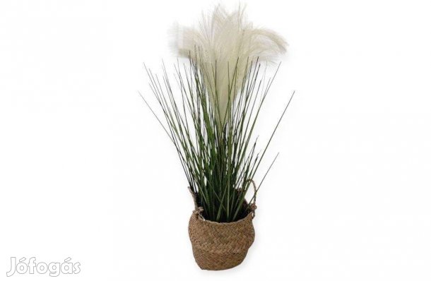 Dekoratív kosár műfűvel és fehér virágokkal 44 cm