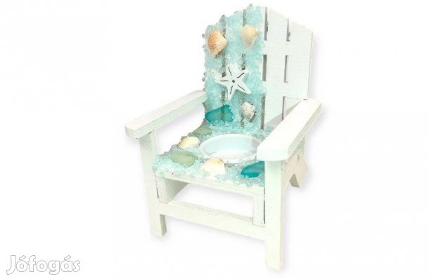 Dekoratív mécsestartó fehér strandszék formában nyári fa dísztárgy