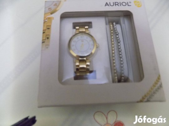 Dekoratív női karóra, kvarc, 2 karkötővel arany és ezüst színbe