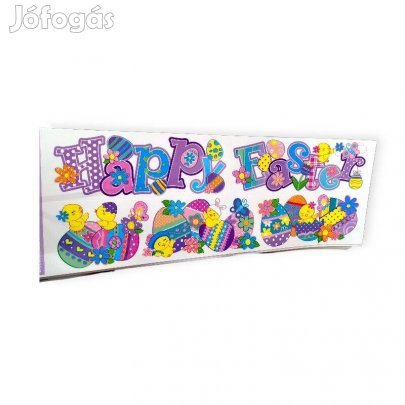 Dekoratív üvegmatrica tojás, csirke Boldog Húsvét csillámmal, 20 ×