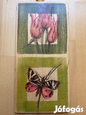 Dekoratív virág és lepke kompozíció, szignózott (L. János)