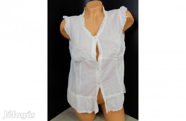 Delír fehér rövid ujjú elegáns gombos női ing csillogós