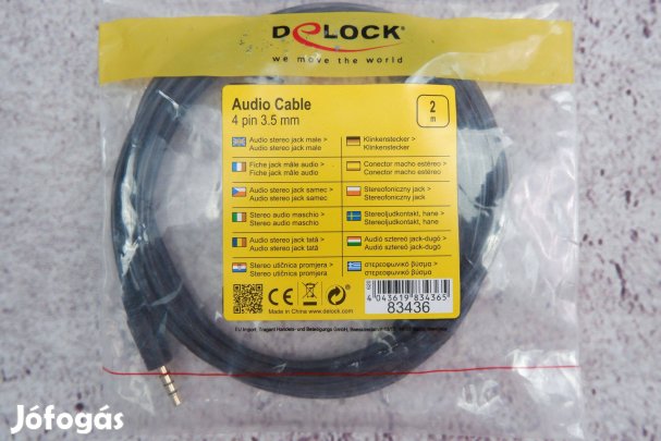 Delock Jack stereo 3,5mm (4pin) M/M audio kábel 2m fekete