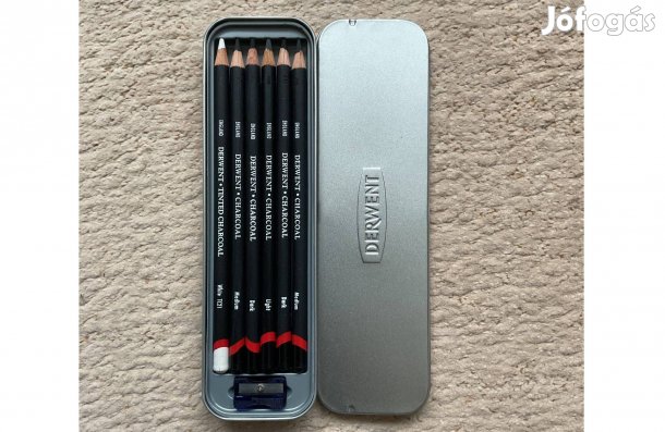 Derwent szénceruza (charcoal) - 6 ceruza + hegyező fémdobozban