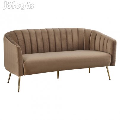 Design 3-as ülés kanapé, barna bársony szövet/arany króm-arany, BAGY