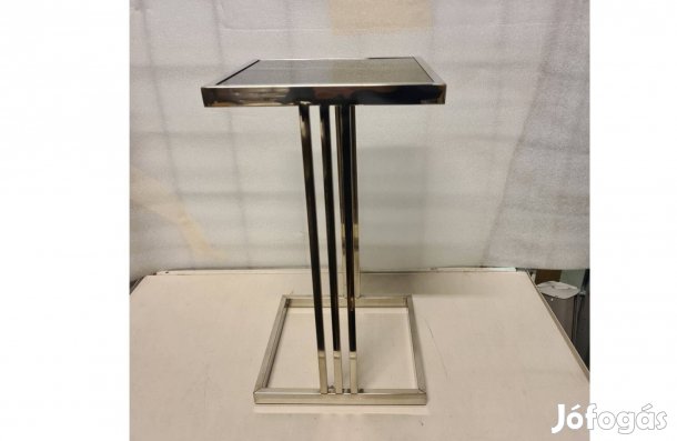 Design fém állvány ezüst színben, fekete üveglappal 54,5 cm