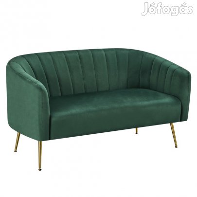 Design kétszemélyes kanapé, sötétzöld Velvet szövet/gold króm-arany,