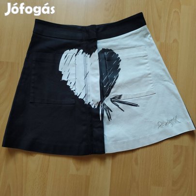 Desigual cipzáros rugalmas fekete fehér zsebes női farmer szoknya 36