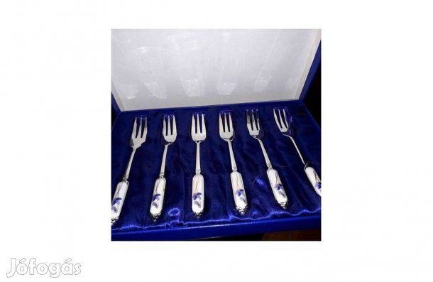 Desszertes 6 db villa, Porcelán nyelű díszes, festett Új Hibátlan!