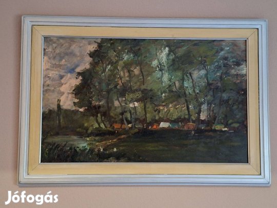 Detrői Ernő :Tábor című képe (60x80cm, olaj, farost)