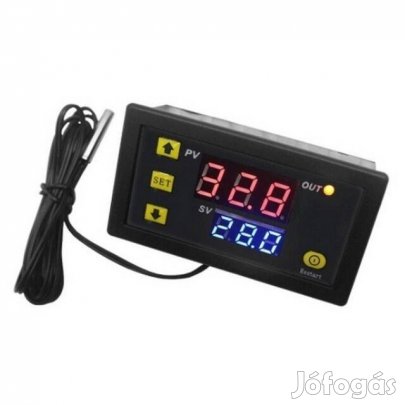 Digitális mini Termosztát 12V + 1m Hőmérő Kábel (_)
