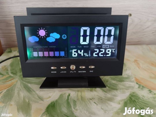Digitális óra, ébresztő, időjárás jelző