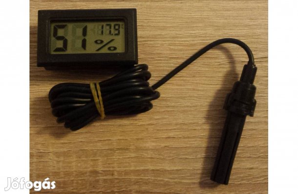 Digitális szondás hő- és páratartalom mérő -50 ~ +70 ° C, elemmel együ