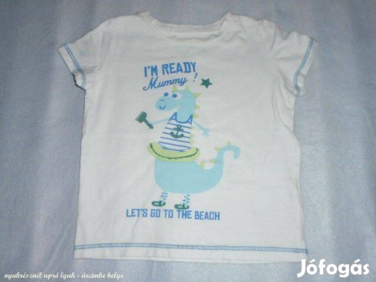 Dinó dinoszaurusz mintás fehér póló 12-18 hó (méret 86)