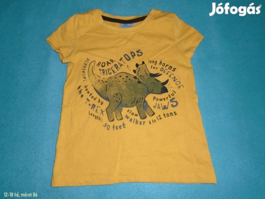 Dinoszaurusz mintás sárga színű póló 12-18 hó (méret 86)