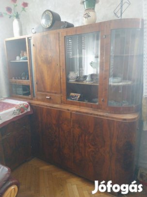 Diófa artdeco szekrény+kiegészítő