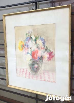 Diósy Antal Virágcsokor korsóban akvarell festmény