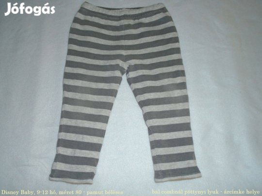 Disney Baby pamut béléses csíkos nadrág 9-12 hó (méret 80) szürke