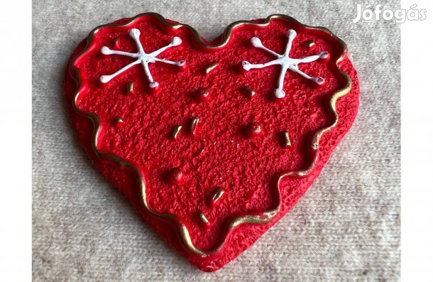Dísz - hűtőmágnes, mézeskalács szív karácsonyi