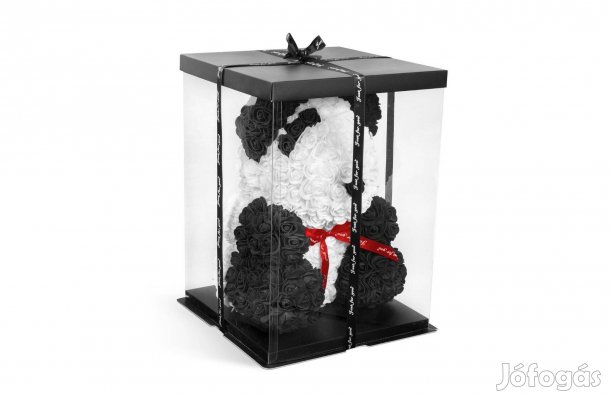 Díszdobozos Fekete fehér Rózsamaci pandamaci - piros masnival - 40 cm