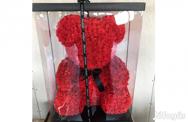 Díszdobozos Nagy méretű rózsamaci - piros rózsa - 70 cm