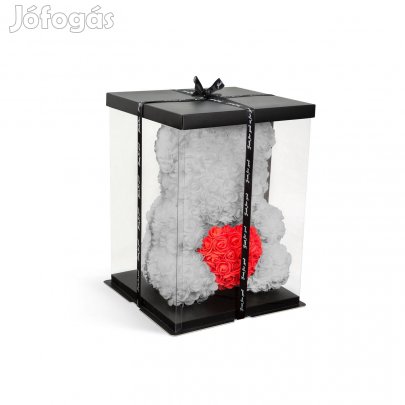 Díszdobozos Szürke Rózsamaci - maci piros szívvel - 40 cm
