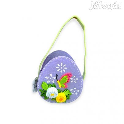 Díszítő filc húsvéti kosár virágokkal és 3D pillangókkal, fogantyúval