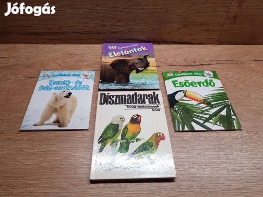 Díszmadarak búvár zsebkönyv Esőerdő Elefántok Sarkvidék 4db könyv
